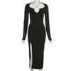 Women Hollow Out Sexy Bodycon Dress Long Sleeve Solid Color Backless Dress Party Club Dress Streetwear