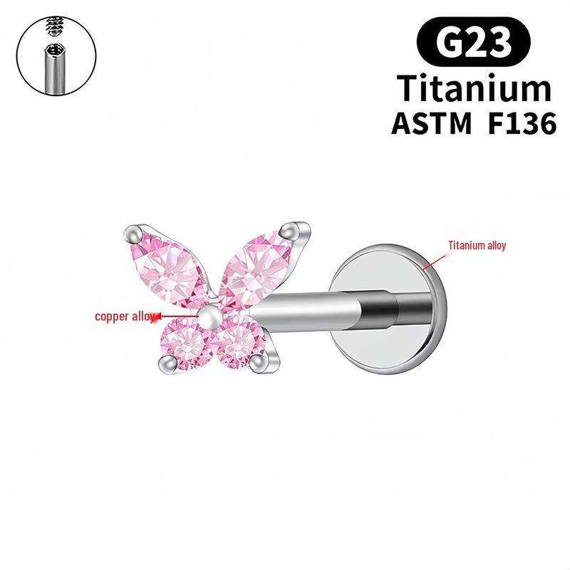 G23 Titanium Butterfly Lip & Ear Cartilage Stud Earrings with Internal Thread - Simple, Luxurious Design for Women's Piercings