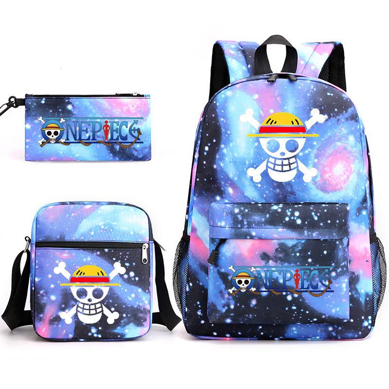Riman One Piece Backpack 3-Piece Set, Boys And Girls Laptop, Youth Schoolbag, Messenger Bag, Pencil Bag.
