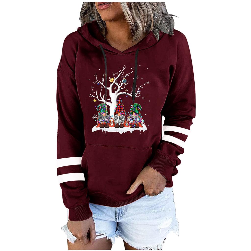 Women's Fashion Leisure Christmas Party Printed Long Sleeve Hooded Pullover Top
