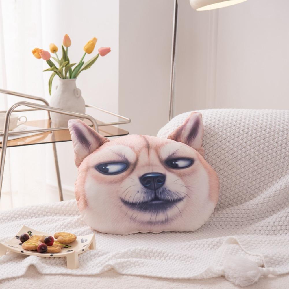 3D 40CM Cat Dog Head Pillow Cushion Realistic Car Seat Cushion  Multipurpose Shiba Inu