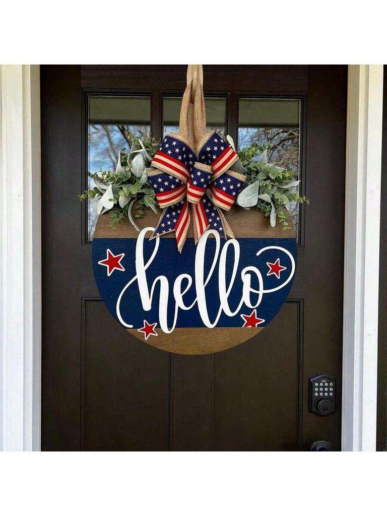 1 decorative Hello doorplate, wreath decoration doorplate, wooden handicraft pendant, American celebration