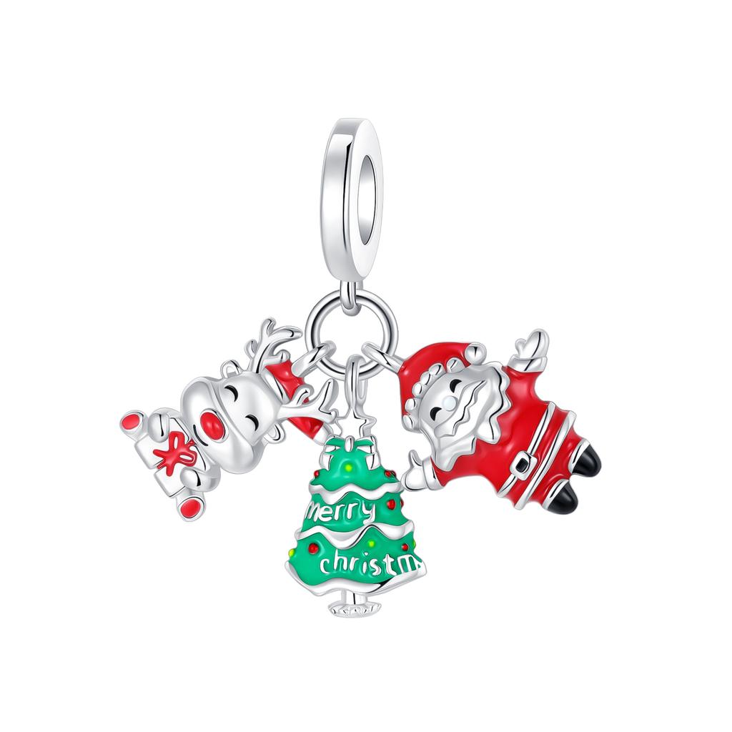 Christmas Party Copper Cute Elk Santa Claus Christmas Tree Pendant Beads Fit Bracelet Women Gift Charms For Jewelry Making