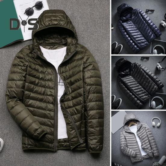 

Мужская хлопковая куртка с капюшоном, длинным рукавом, однотонный пуховик с боковыми карманами, застежка-молния по всей длине, тонкая стеганая зимняя верхняя одежда M серый