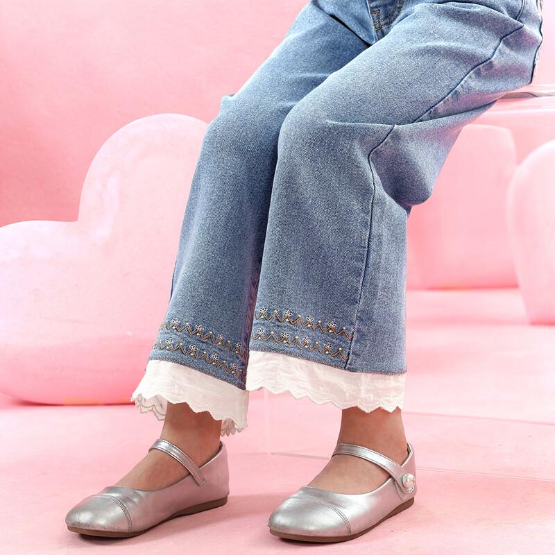 Girls Embroidered Lace Denim Jeans 160