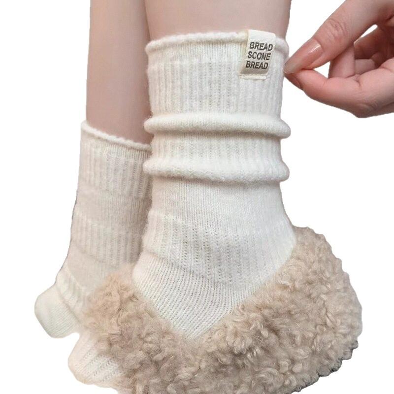 Calf Socks Women'S Cloth Label Curling Edge Boneless Autumn And Winter Stacking Socks Thickened Warm Cotton Socks Vertical Breathable Stockings