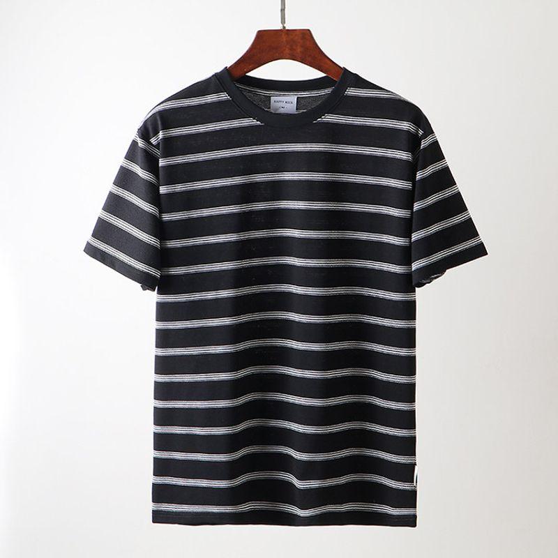 American vintage round Neck Knitted Stripes Short sleeve T-shirt Men's Summer Base Foreign Trade Export to Domestic Sales Men's T-shirt