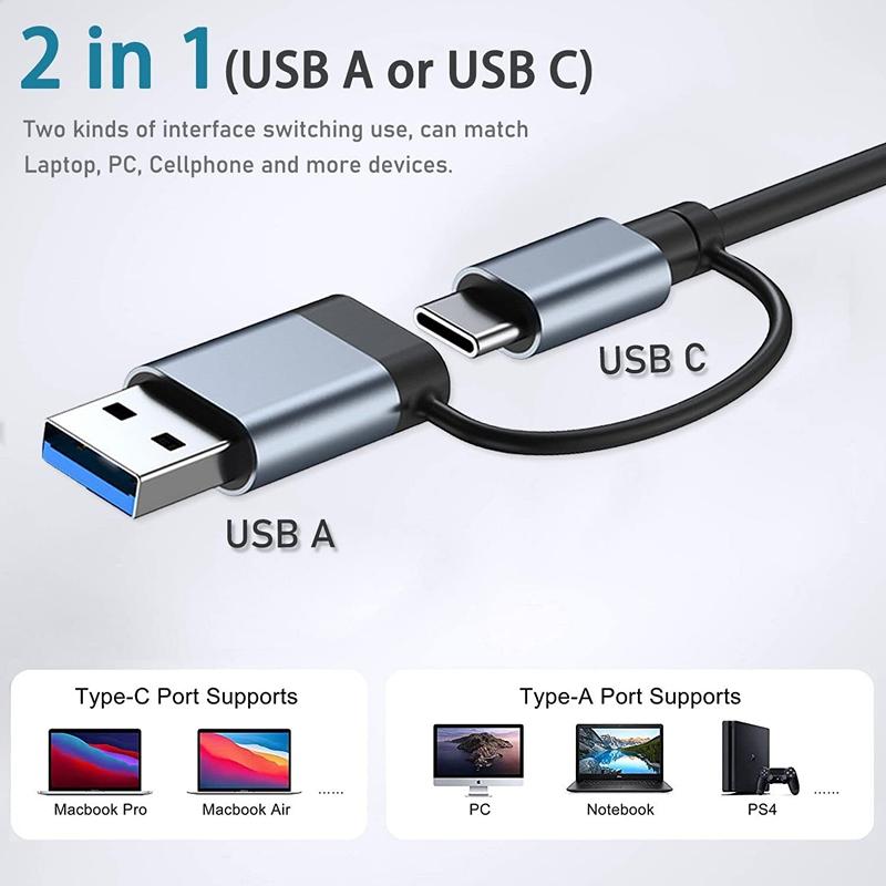 7 Ports USB 3.0 Type C HUB Expander Splitter High Speed OTG Adapter Docking Station For LaptopPC Hard Drive Mouse Keyboard