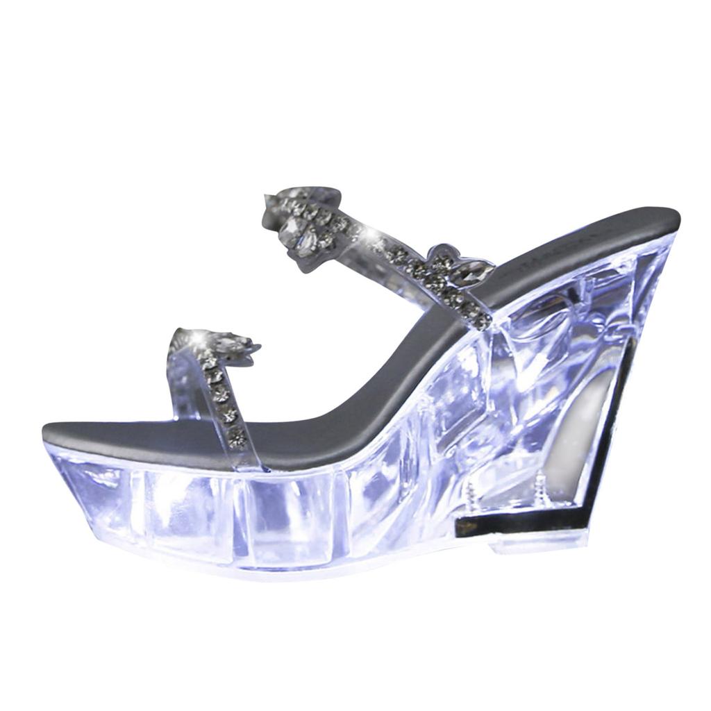 Light Up Glowing Shoes Woman LED Luminous Clear Sandals Summer Petal Platform High Heel Transparent Club Party Round Heels Shoes
