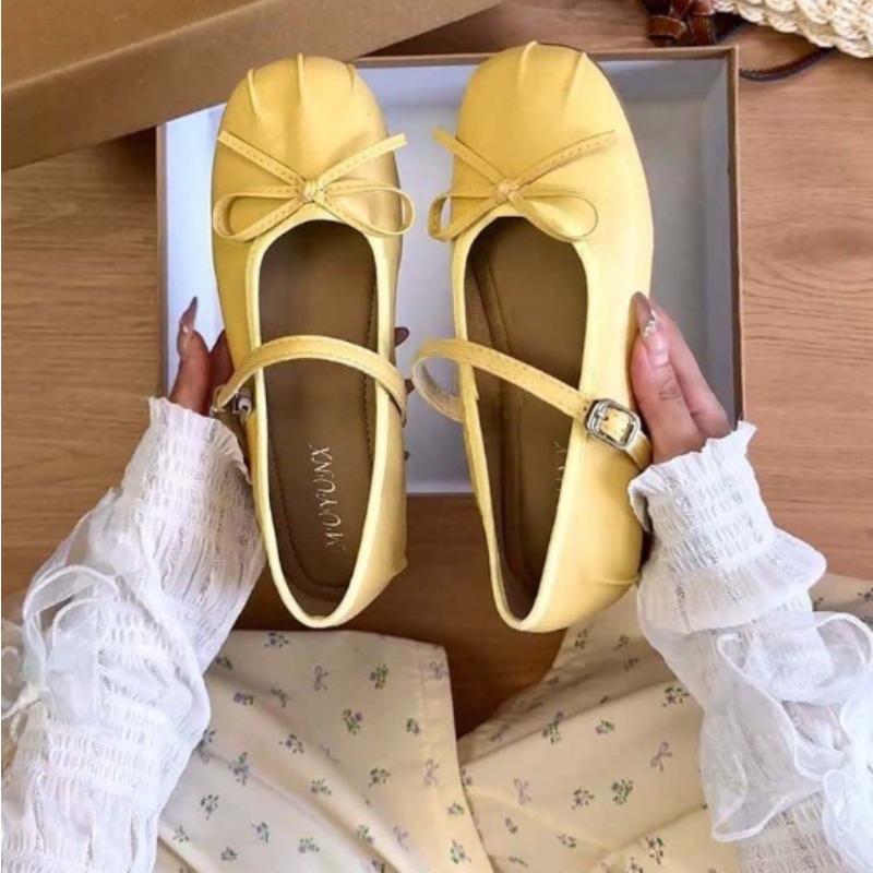New Style Popular Ballet Flats Women's Mary Jane Shoes Round Toe Women's Luxury Shoes Bow Silk Satin Flats Women Shoes Plus Size