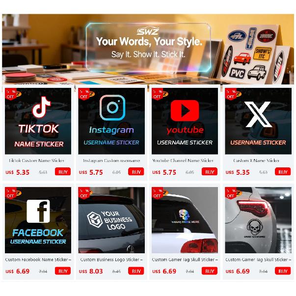 Custom Social Media Logo & Name Sticker – Personalized Vinyl Car Window Decal for Facebook IG TikTok YouTube,Durable Waterproof