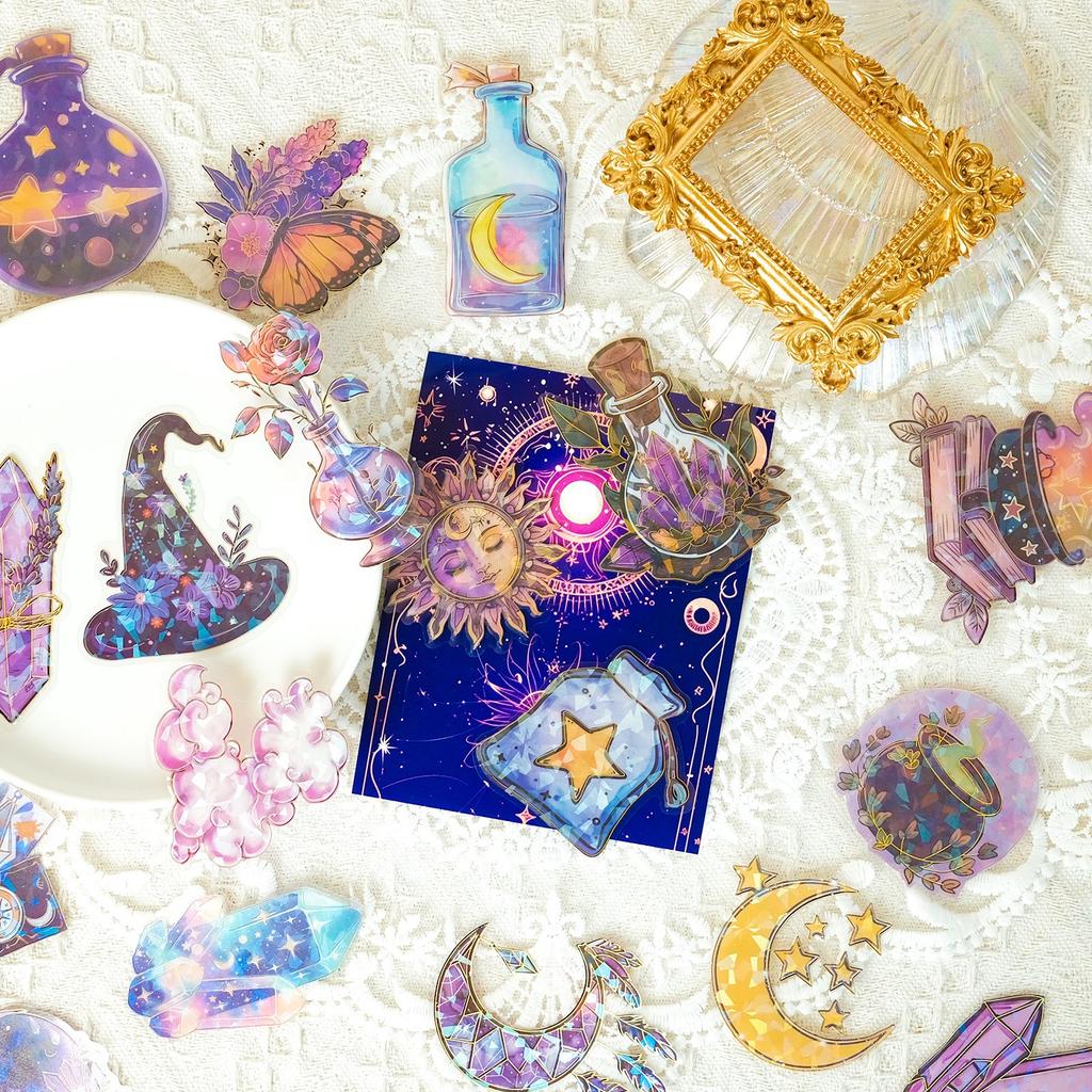 30 Magic Potion Moonlight Series Laser PET Stickers Decorative Glass Cup Mobile Phone Case Gold Stamping Stickers