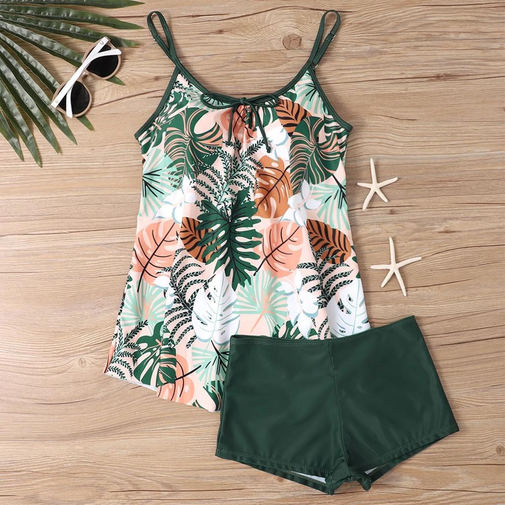 Women Tropical Print Tankini Sets High Waist Bikini With Shorts Two Pieces Swimsuit Trunks Swimwear Bathing Suit Beachwear