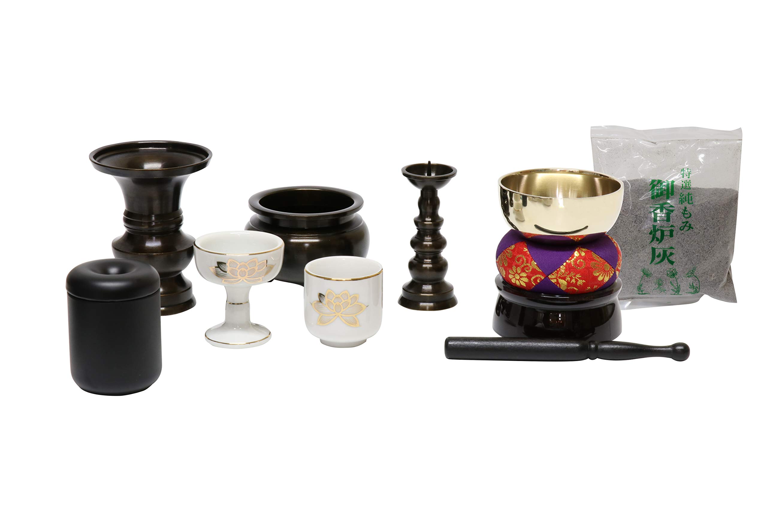 

Small 8-piece Buddhist altar set (including bell, incense burner, candle holder, flower vase, Buddhist altarware, tea set, matchsticker, and incense