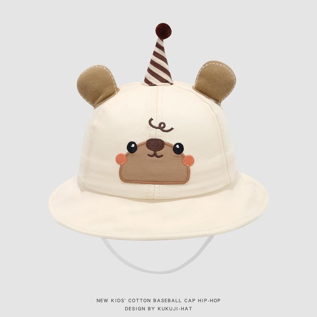2026 Spring Unisex Baby Bucket Hat - 3D Cartoon Bear Design, Kids Fisherman Sun Hat
