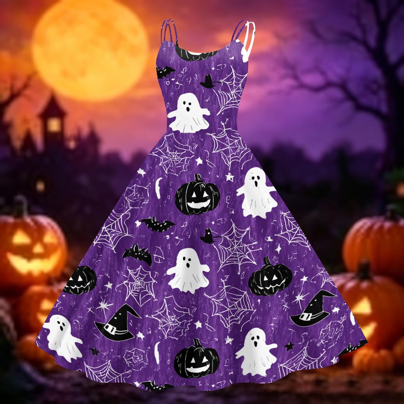 Women s Halloween Printed Off Shoulder Vintage Dress L