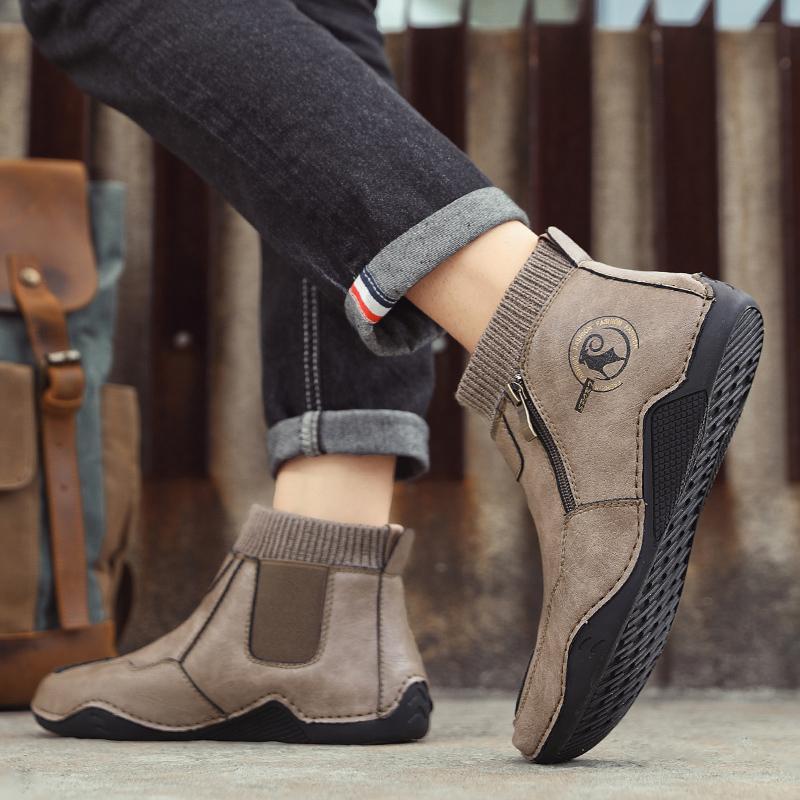 Leather Fashion Men High Top Shoes 2024 Mens Slip On Ankle Boots Male Comfortable Walking Shoe Desert Boots