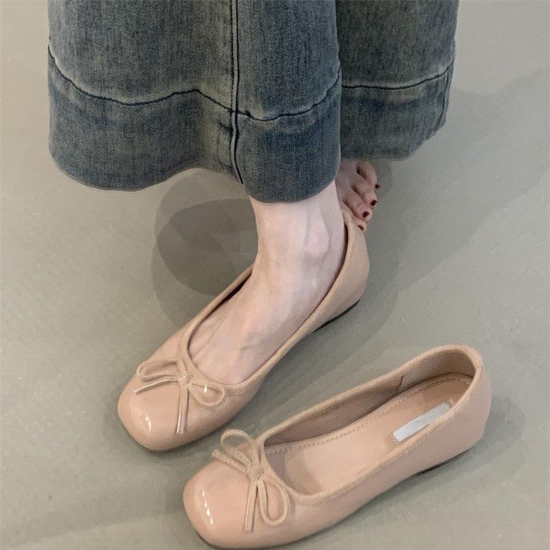 With skirt fairy style ballet shoes 2025 new French temperament gentle bow shallow mouth inner height increase evening shoes