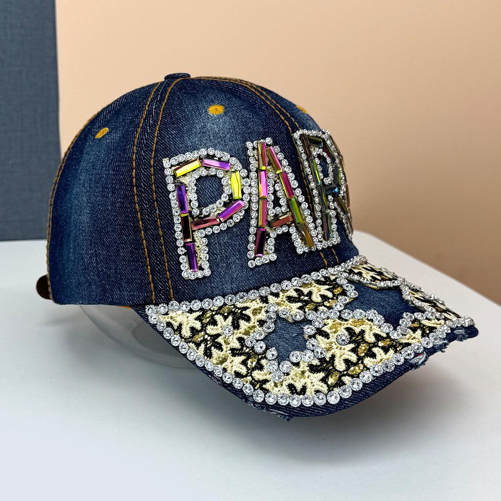 Handmade Diamond-encrusted Baseball Cap Women's Dot Diamond Cowboy Hat Letter PARIS High Quality Sequin Cap