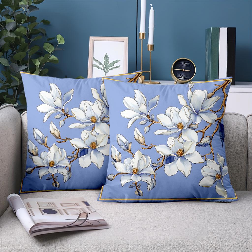 1 Pieces Bohemian White Magnolia Floral Throw Pillow Covers Pattern Cushion Cover Suitable For Sofa Bedroom Car Pillow Cover