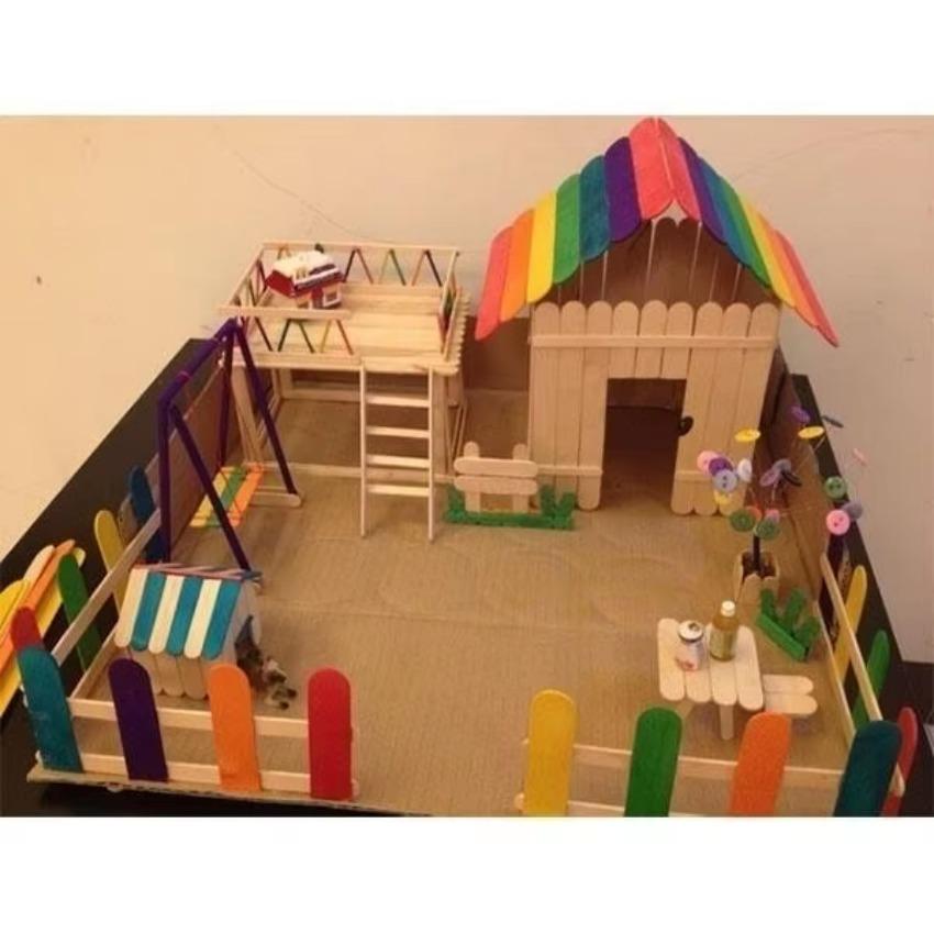 NEU 50 Stück/Los Farbige Holzstäbchen Naturholz Eisstiele Kinder DIY Werkzeug Holzdekoration Placa Madera Manualidades