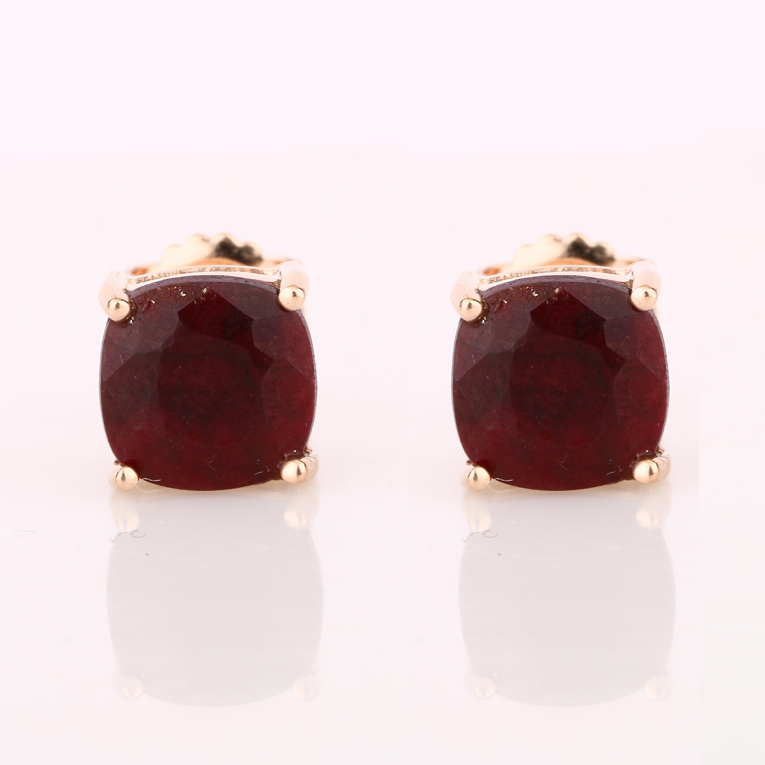

Dyed Ruby Cushion Earrings 925 Sterling Silver Platinum Plated Gift for Her рожевий колір золота