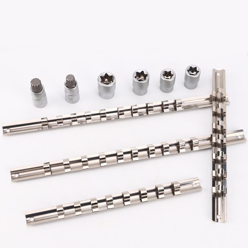 3/8 Inch Socket Storage Rack Stainless Steel With 8/10/11 Clips Socket Storage Rack For Storing Loose Socket Rail