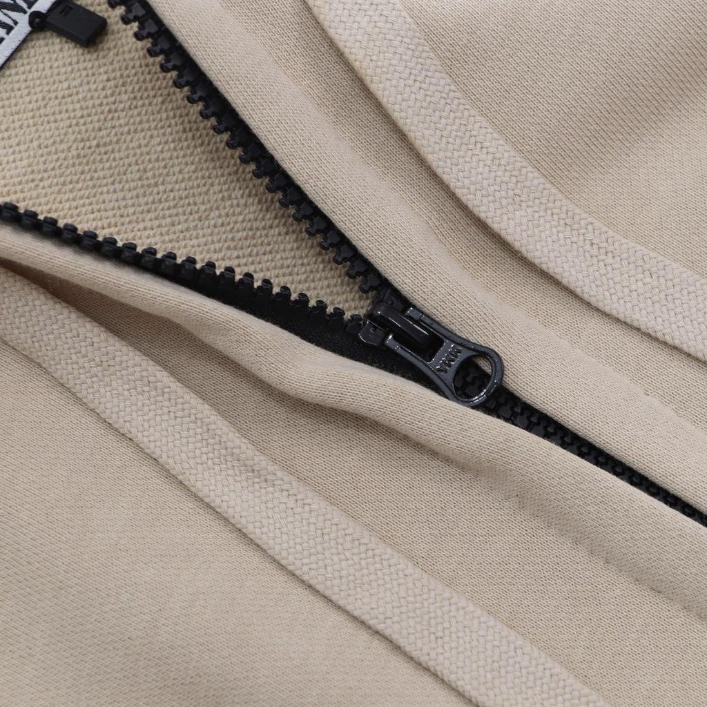 Trendy Stone Patch Zip-Up Cotton Hoodie