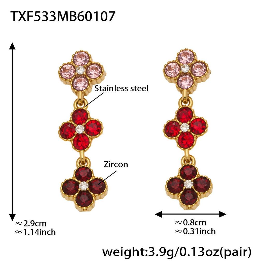 Multi-Color Zirconia Diamond Necklace, Bracelet, Ring & Earring Set - Stainless Steel