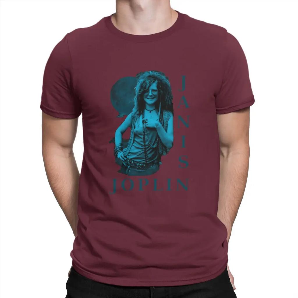 Janis Joplin Newest TShirt for Men American Rock Musicians Of The 1970s Round Collar Pure Cotton T Shirt