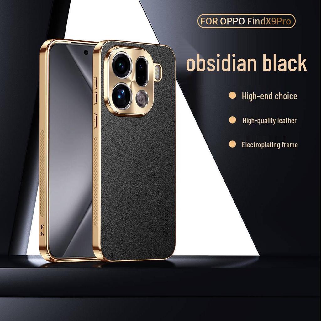 Electroplated Lychee Leather Texture Phone Case for OPPO Find X9/X8 Pro - Full Coverage, Anti-Drop Protective Cover for Men