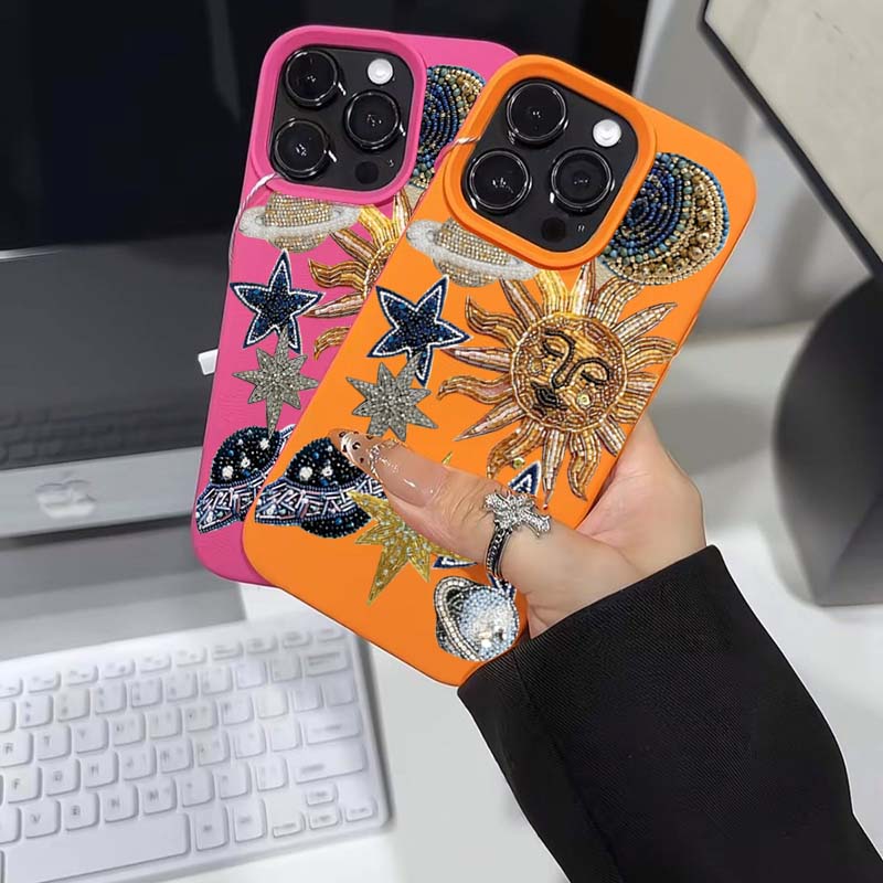 For iPhone 17 16 15 14 13 12 11 Pro Max Case Mosaic Print Of Spaceships Stars Lichee Pattern Cover For iPhone XS X XR 16e Fundas