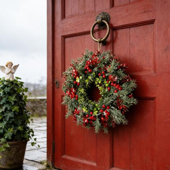 Künstlicher Roter Beerenkranz Innen Außen Haustür Wandbehang Weihnachten Stechpalmenbeeren Girlande Feiertagsparty Dekoration Ornament
