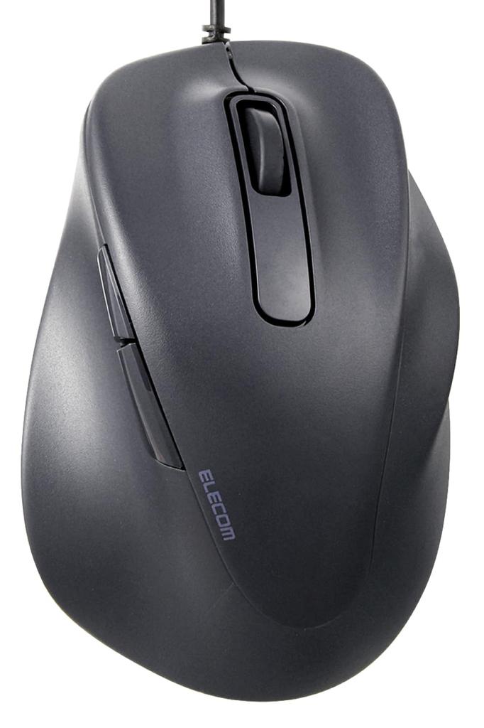 ELECOM EX-G Quiet Wired Mouse, XL Size, 5 Buttons, AskDoctors Certified, Antibacterial, Black, M-XGXL30UBSKBK