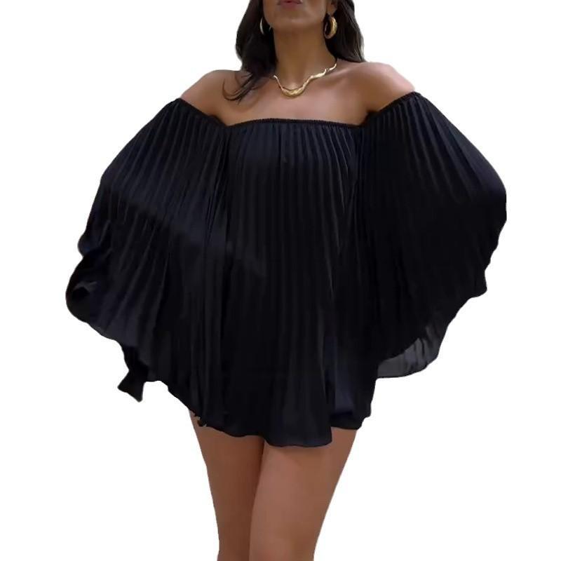 Verão 2025 novo vestuário feminino transfronteiriço europeu e americano ombro a ombro sexy moda para o trabalho casual shorts fato plissado