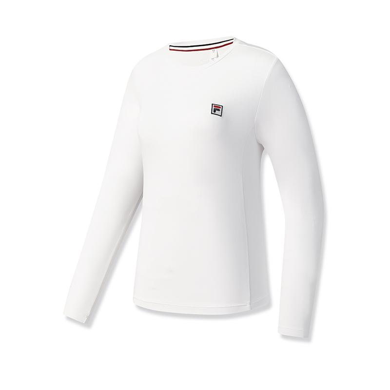 Fila Tennis Simple Classic Casual Slim Fit Knitted Long Sleeve T-Shirt Women Tops Jade-White A11W543206FWT