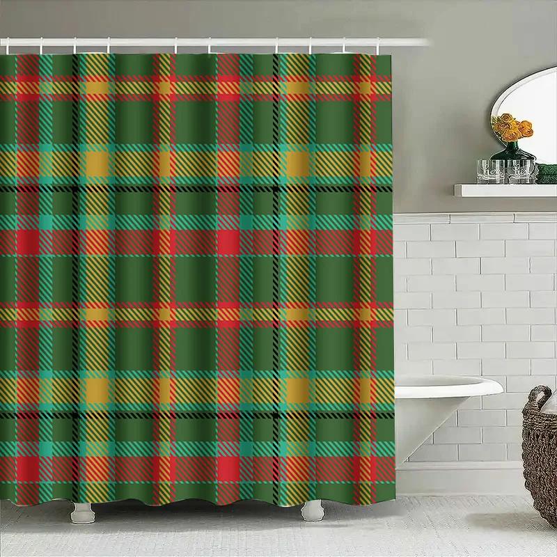 Green Plaid Shower Curtain Waterproof Bath Decor Customizable Home Accessories For Bathroom Green Red Yellow Blue Orange 69X72''