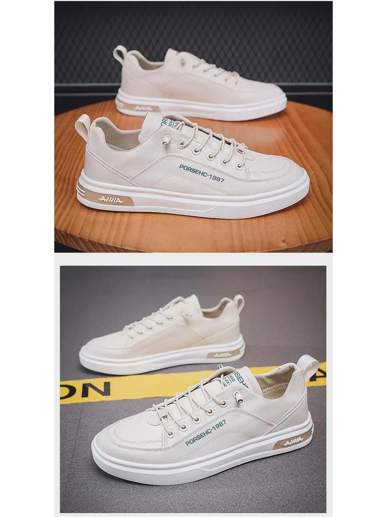 Pantofi Casual Albi din Pânză Ușori și Respirabili, tip Slip-On, pentru Bărbați 2024