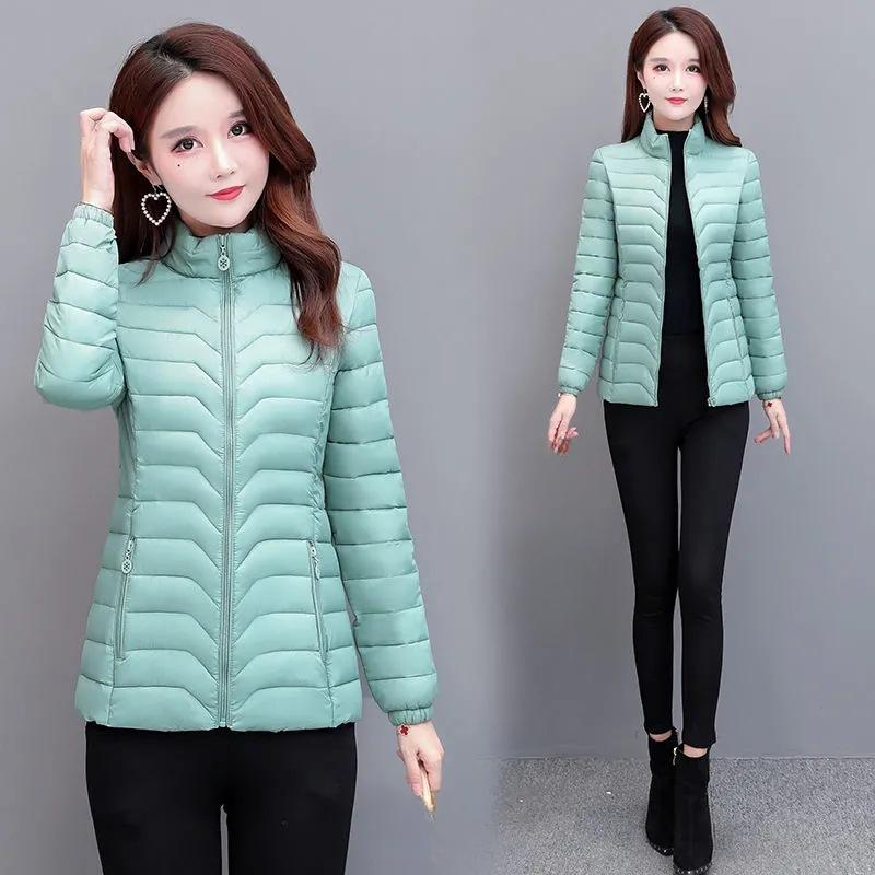 Damski jesienno-zimowy cienki i lekki krótki płaszcz plus size kurtka z bawełny puchowej modny cienki i lekki płaszcz damski w jednolitym kolorze
