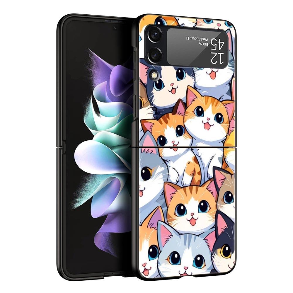 Colorful Cat Design Hard PC Phone Case For Samsung Galaxy Z Flip 7 6 5 4 Black Cover For Galaxy Z Flip 3 Foldable Shell Fundas
