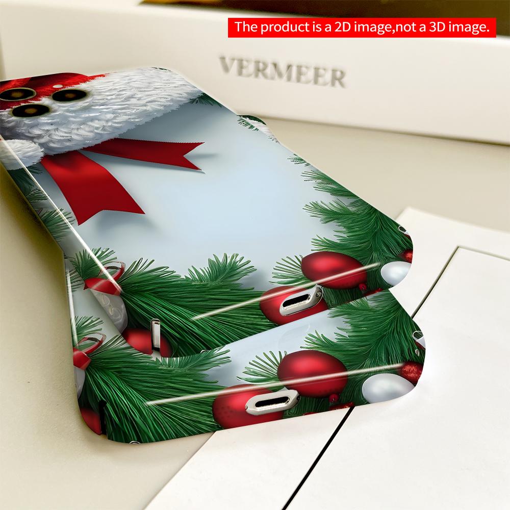 2DFlat Santa Hat & Pine Wreath Holiday Phone Case All Inclusive Film Hard Phone Case, Compatible with iPhone 18 Pro Max 17 16 15 14 13 12 11