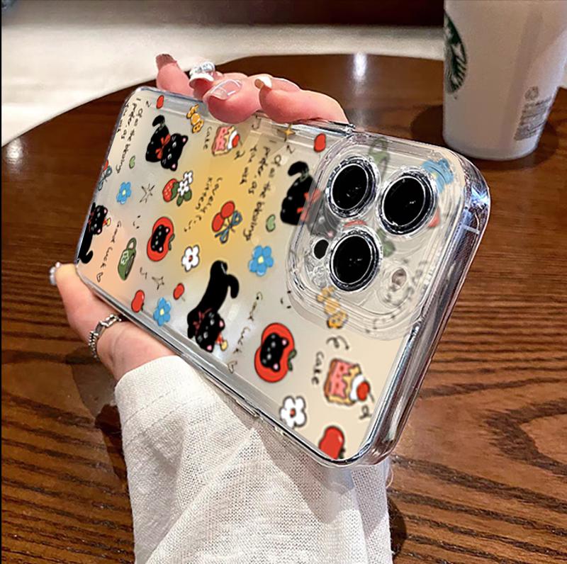 Hülle Für iPhone 16 PRO Max 14 Plus 13 12 Mini 11 Pro Max 6E Lustiges Schwarzes Katzen Paar Niedlich Silikon Transparent Weiche Abdeckung