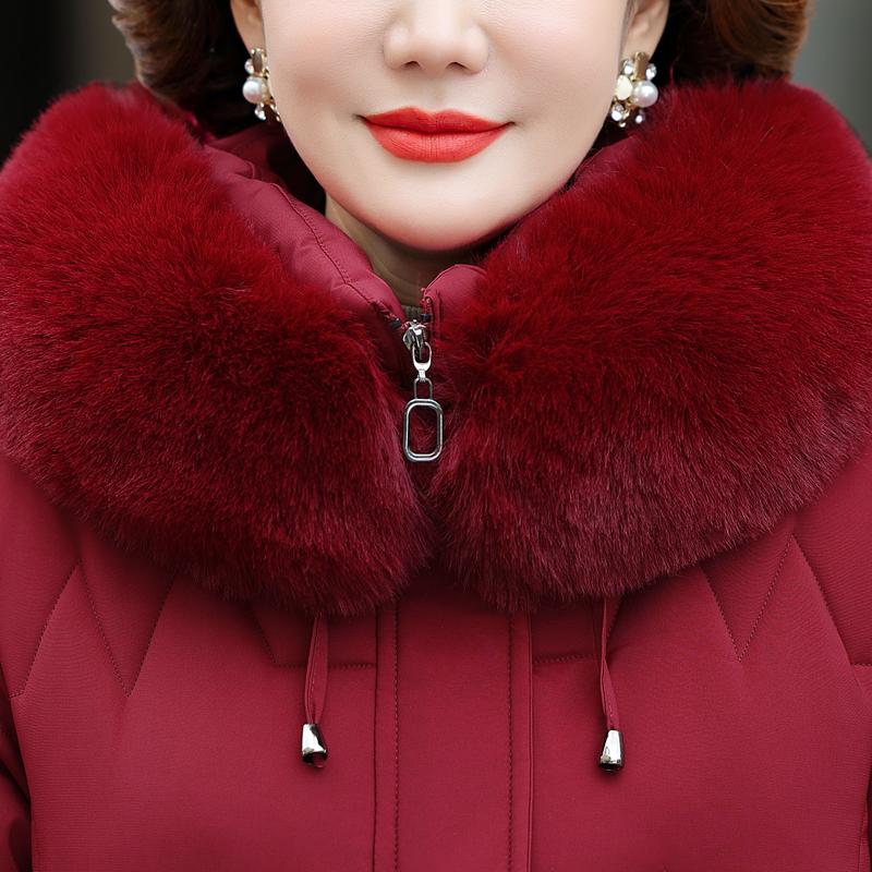 Wintermäntel für Frauen mittleren Alters mit Kapuze, Kunstpelzkragen, Oberbekleidung, locker, elegant, Übergröße, lange Parkas, dicke, warme Damenjacken