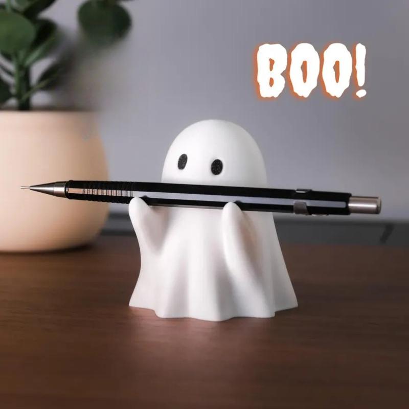 Cute Ghost Pen Holder Spooky Halloween Gift Resin Office Desk Decor Creative Home Decoration Festive Party Supply Gift Idea