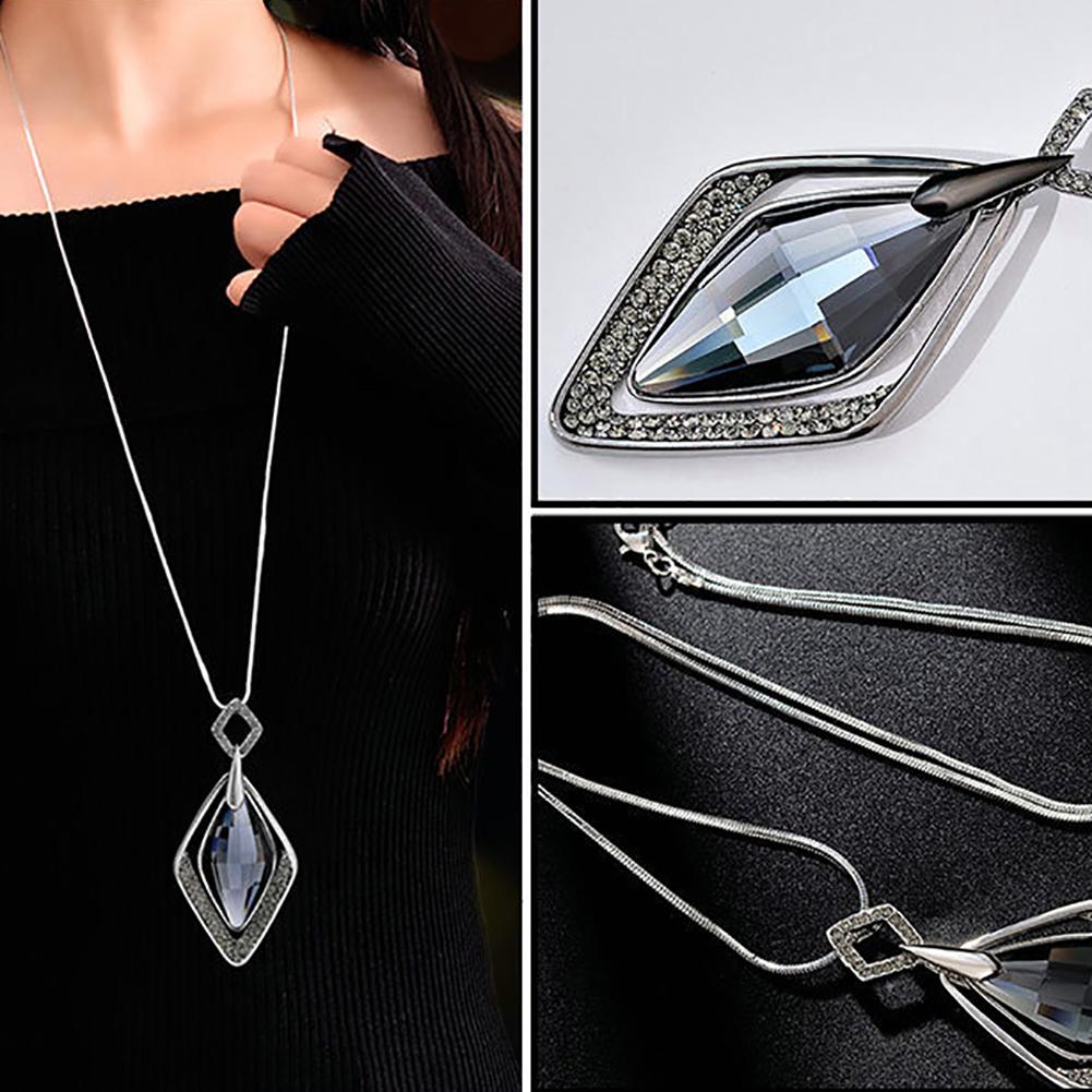 Faux Gemstone Rhinestone Rhombus anheng genser kjede kvinner halskjede