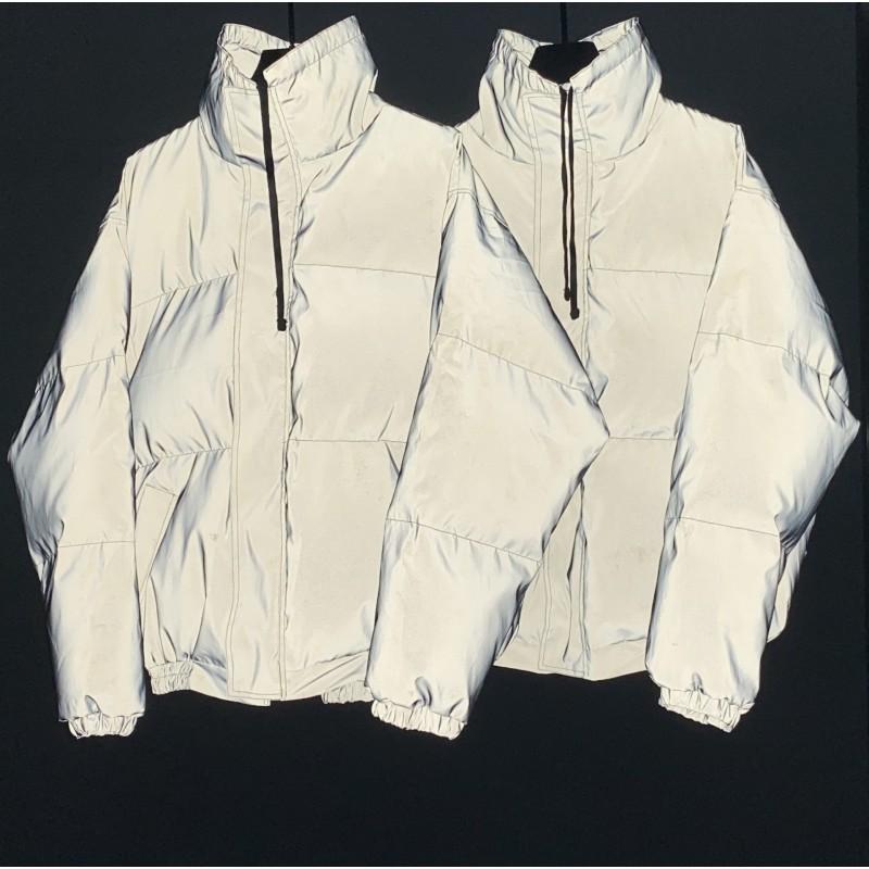 High Street Stand Collar Cotton Puffer Jacket Couples Loose Fit Winter Warm Thick Coat Solid Color Casual Outerwear