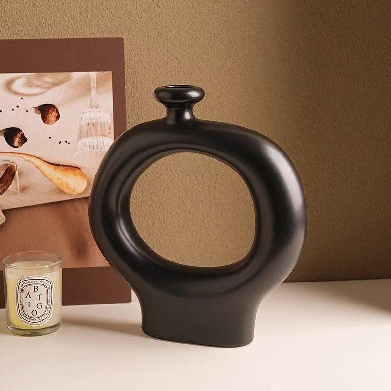 2 Stück/Set Kreative Moderne Schwarz-Weiß Gestreifte Keramikvase, Unregelmäßige Dekorations-Blumenvase für Heimdeko