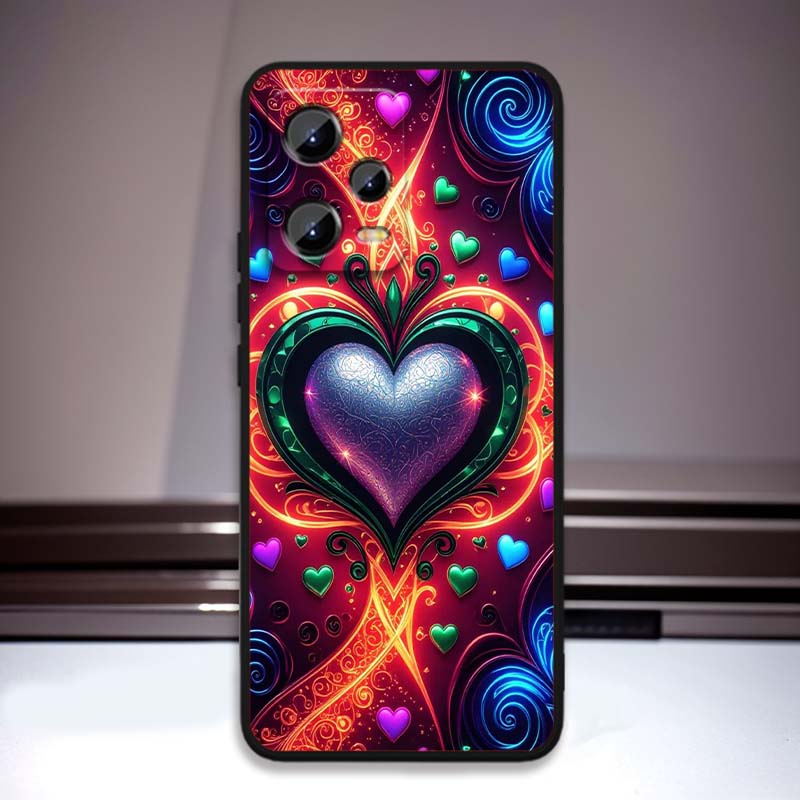 Luxurious Love Design Art Phone Case For Xiaomi Redmi Note 15 14 13 12 12S 11E 11 11S Pro Plus 4G 5G Black Soft TPU