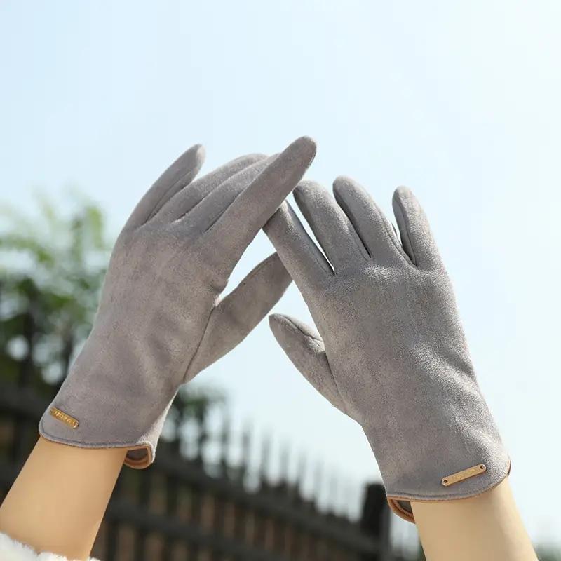 Women Touch Screen Gloves Fashion Mittens Autumn Winter Warm Thin Cashmere Solid Cycling Drive Suede Fabric Elegant Windproof