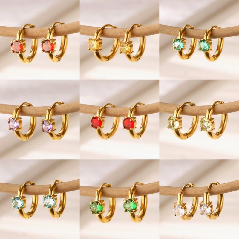 Hot Sale Fashion December Colored Birthstone Earrings Ladies Gold Stainless Steel Premium Earrings Temperament